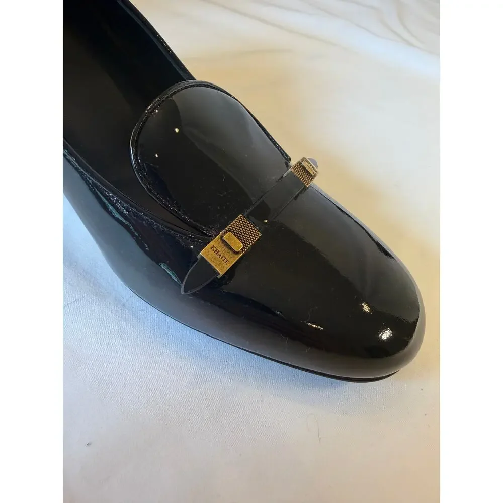 Khaite Elio Patent Leather Loafer Pumps Black EU 38 Block Heel Made Italy